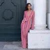 Casual Kleider Bunte Gestreifte Frauen Häkeln Stricken Lange Maxi Party Robe Ausgestellte Ärmel V-ausschnitt Sexy Club Funky Strand