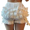 Shorts pour femmes Casual Summer Femmes Maillot de bain Élégant Dentelle Bow avec taille haute Bande élastique multicouche pour la musique