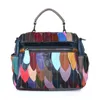 Torby wieczorowe Sheepskina w kolorze splicingu jedno ramiona Vintage Vintage Messenger Bag Fashion Luksusowy kolorowy liść