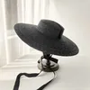 Large Brim Wheat Straw Hat Summer Hats For Women 10cm 15cm 18cm Brim With Black&White Ribbon Beach Cap Boater Flat Top Sun Hat Y20277D