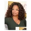 Parrucche del merletto Moda Oprah Winfrey Acconciatura Marrone scuro Ricci Anteriore del merletto Parrucche brasiliane dei capelli Glueless per le donne nere Diva Goccia veloce Del Dhvqc