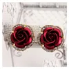 Stud Luxury Rose Flower Stud örhängen för kvinnor Crystal Clip on Fashion Girls Jewelry Gift In Bk Drop Delivery Jewelryörhängen DH1SZ