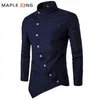 Mens klänningskjortor Vintage kläder personlighet sned knapp oregelbunden långärmad affärsskjorta manlig casual smal blusa toppar 240301