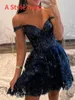 Party Dresses Elegant Sequin Off The Shoulder Short Evening Tiered Cocktail Dress Lace Mini Prom Robe Sweet Wedding Vestidos