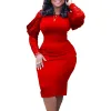 Klänning Autumn Fashion Lace Bubble Sleeve Pencil Dress African Women Elegant ol Solid Long Sleeve Slim and Sexy Tight Dress Women 2024