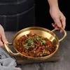 Koreanischer flacher Kochtopf aus Edelstahl mit Doppelohr, zum Kochen von Meeresfrüchten, trockenen Töpfen, Paella-Bratpfanne, Küchen-Kochgeschirr-Utensilien 240226