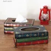 Tissue Boxes Napkins Wooden imitation book paper extraction box European hand-painted book shaped tissue box art restaurant home furnishings T240306