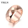 With Side Stones YiKLN 316L Stainless Steel 8mm/6mm/3mm 3 Sizes Cut Face Fashion Wide Ring Wedding Engagement Rings Jewelry For Women