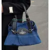 Vintage Saturn Tote Bags Womens Denim Bag Grote capaciteit woon-werkverkeer schouder