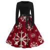 Dress Ladies New Fashion Simple Dress Christmas Print Flare Skirt Round Neck Long Sleeve Dress Party Hepburn Skirt Dress Vestidos