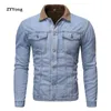 Men Light Blue Winter Jean Jackets Outerwear Warm Denim Coats Men Blue Wool Liner Thicker Winter Denim Jackets Size S-XXL 240301