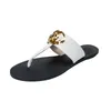 Verão de luxo g sandálias designer feminino flip flops chinelos moda couro macio slides corrente metal senhoras sapatos casuais mula