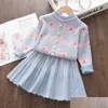 Flickans klänningar Girls Dresses Autumn Toddler Winter Baby Dres Girl Knit Dress Ruffled Sleeve Sweater Clothing Lace 230204 Drop Delivery Dh3ij