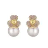 Boucles d'oreilles à clous en Zircon pour femmes, 5 paires, à la mode, fleur, perle, goutte, cadeaux, Bijoux de fête de mariage