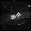 Stud Simple Fashion Jewelry Stunning Real 925 Sterling Sier Round Cut White Topaz Cz Diamond Gemstones Party Women Wedding Bridal Dr Dh9Tx