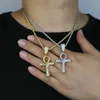 Nieuwe Hip Hop Vergulde Bling Cz Kruis Hanger Ketting Sieraden Vrouwen Mannen Iced Out Diamond Ankh Kruis Hanger met Slang