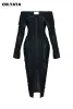 Sukienka CM. Yaya Women Wave Stripeed Ruffles Single Breasted Bodycon Bodycon midi Maxi sukienka 2023 Zimowe seksowne sukienki imprezowe vestidos