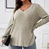 Kadın Sweaters Sonbahar Kış Moda Düz Renk Büyük Giysiler V Yastık Uzun Kollu T-Shirt Çukurlu Çizgili Fırçalı Gevşek Kültür Topları