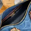 レディースヴィンテージデザイナーオールドフラワーデニムブルーピローショルダーバッグトップハンドルトートレザーストラップクロスボディハンドバッグ