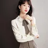 Blouses pour femmes de haute qualité réel S col de poupée en mousseline de soie chemise femme rétro Hong Kong Style Chic haut