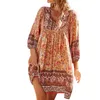 Casual Dresses European and American Style for Women 2024 Elegant Plus Size Vintage Loose Print Resort Bohemian Dress Clothing Kvinna