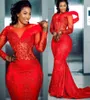 2022 Plus Size Arabic Aso Ebi Red Luxurious Mermaid Prom Dresses Pärled Crystals Evening Formal Party Second Reception Födelsedag EN6663657