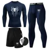 Hommes 3Pc Set hiver sous-vêtements thermiques Compression sport costume longs Johns vêtements course survêtement porter exercice entraînement collants 240304