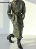 Mauroicardi Printemps Automne Long Surdimensionné ArmyGreen Noir Faux Cuir Trench Coat Hommes Ceintures Lâche Luxe Designer Vêtements 240223