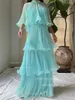 Party Dresses Charming Teal Blue Chiffon Evening High Neck 2 Pieces Beach Dress Tiered Ruffles Lady Special Occasion Prom Gowns