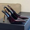ゴールデンハイヒールスリングバック新しい特許革のスリングバック先のつま先サンダルスティレットヒールポンプ革靴靴靴靴女性デザイナーパーティーウェディングイブニングシューズ