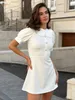 Basic Casual Dresses Clacive Summer Ultra thin White Dress Womens Tight Lapel Short Sleeve Mini Dress Elegant Classic Womens Wear 2024 J240224