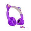 Headphones Earphones Cute Cat Ears Bluetooth Wireless Headphone With Mic Noise Cancelling Kid Girl Stereo Music Helmet Phone Heads Dhtk3