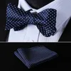 Kontrollera klassisk 100%Silk Jacquard Woven Men Butterfly Self Bow Tie Bowtie Pocket Square Handkuftdräkt Set #RC31227Y