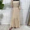 Etniska kläder kvinnor lång klänning islamiska arabiska abaya malaysia turkiska mellanöstern jilbab kaftan eid ramadan dubai muslimska maxi robe knappar