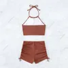 Bikini 2024 new solid color suspender strap split body swimsuit for womens summer flat angle sports beach bikini