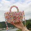 Borse da sera Borsa con perline acriliche gelatinose Ins Borsa a tracolla intrecciata a mano in cristallo di perla colorata Borsa da donna estiva personalizzata 2024