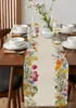Mantel de primavera, crisantemos, flores, corredores de lino, decoración de boda, lavable para decoración de fiesta en comedor
