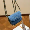 Women Designer Mini Denim Flap Bag 10cm Blue Ball Gold Hardware Justerbar Matelasse Chain Diamond Lattice Lovely Lipstick Purse Square Shoulder Cross Body Handbag