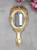 European Style Mirror Vanity Mirror Hand-held Beauty Parlor Special Hand Portable Wall-mounted Handle Antique Gold Small Mirror 240301