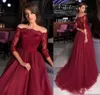 Robe Soiree 2020 Bordeaux Driekwart Lange Mouwen Avondjurken Lange Galajurken Elegante Kanten Tule Formele Feestjurk7923028