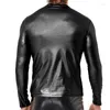 Herr t-skjortor män faux läder t-shirts långärmad v-ringning fitness latex kläder pvc pullover streetwear clubwear costumes