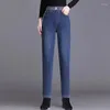 Kvinnors jeans pojkvän stil denim pantalones s-4xl casual jogger elastic hög midja harem vaqueros vår ankel längd baggy byxor