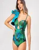 Alta qualidade sexy um ombro plissado maiô de uma peça impressão floral banho feminino maiô beachwear monokini4686163