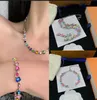 Enamel Rainbow Letter Necklace Bracelet Four Leaf Clover Old Flower Chain Bracelet Earring Sweater Chains Women Accessories Jewelry With Original Dust Bag Box