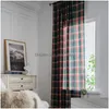 Kurtyna świąteczne okno Red Green Plaid Cotton and Line Curtains American Retro Country Style Valance for Kitchen 240115 Drop Deli Dhkhk