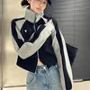 Deeptown Koreaanse stijl patchwork rits sweatshirt vrouwen Kpop Y2k hippie oversize Navy crop jassen jaren 90 vintage harajuku hoodie 240227