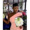 Pfirsich sexy Meerjungfrau Brautjungfernkleider für afrikanische schwarze Mädchen eine Schulter lange Satin Hochzeitsfeier Kleid Frauen formelle Promkleider