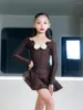 Stage Wear Long Sleeve Latin Performance Dress Girls Brown Competition Costume Tango ChaCha Modern Dance Outfit Bodysuit Skirt VDB7347