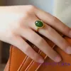 Cluster Rings Jade Designer Women Real Sier Adjustable Ring Stone Vintage Charms Carved Natural Jewelry Charm Jadeite Chinese