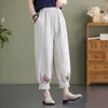 Kvinnors byxor Bekväm bomull Capri med broderi Casual Harem for Women Vintage Long Trousers Womens Chic Pantalon Q753